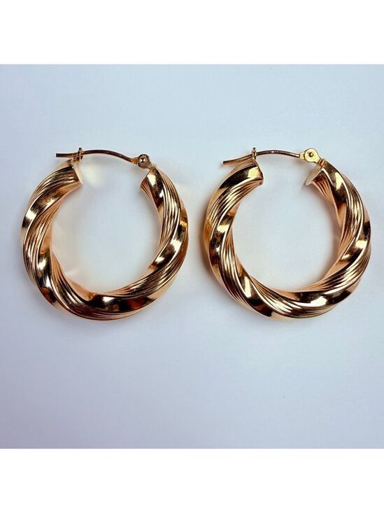 Jacmel Mauritius Jewelry - 14K Solid Yellow Gold Jacmel Mauritius 24MM Twist Textured Hoop Earrings JCM